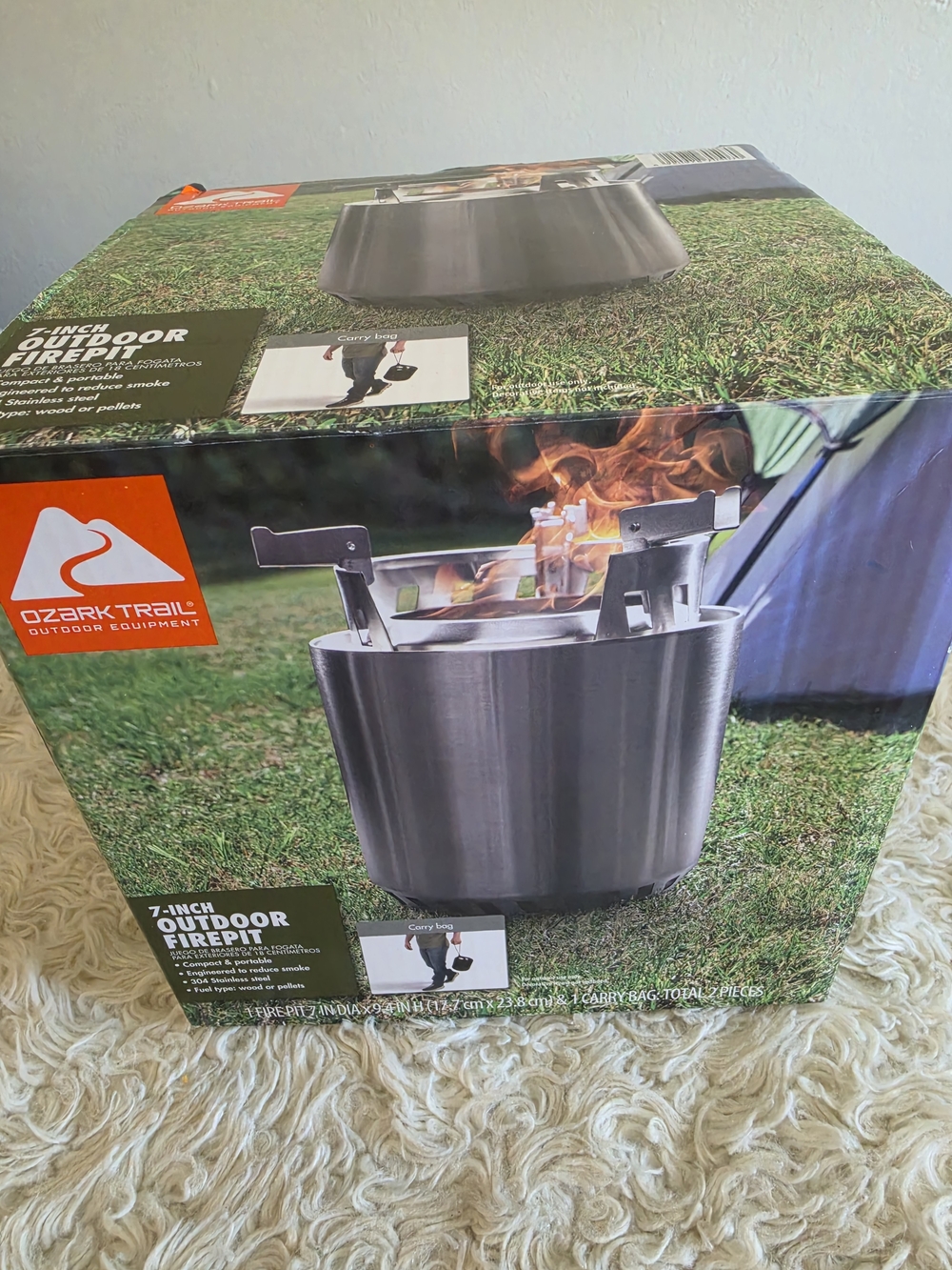 Ozark Trail Stainless Steel-Look Portable Firepit with Black Handles
